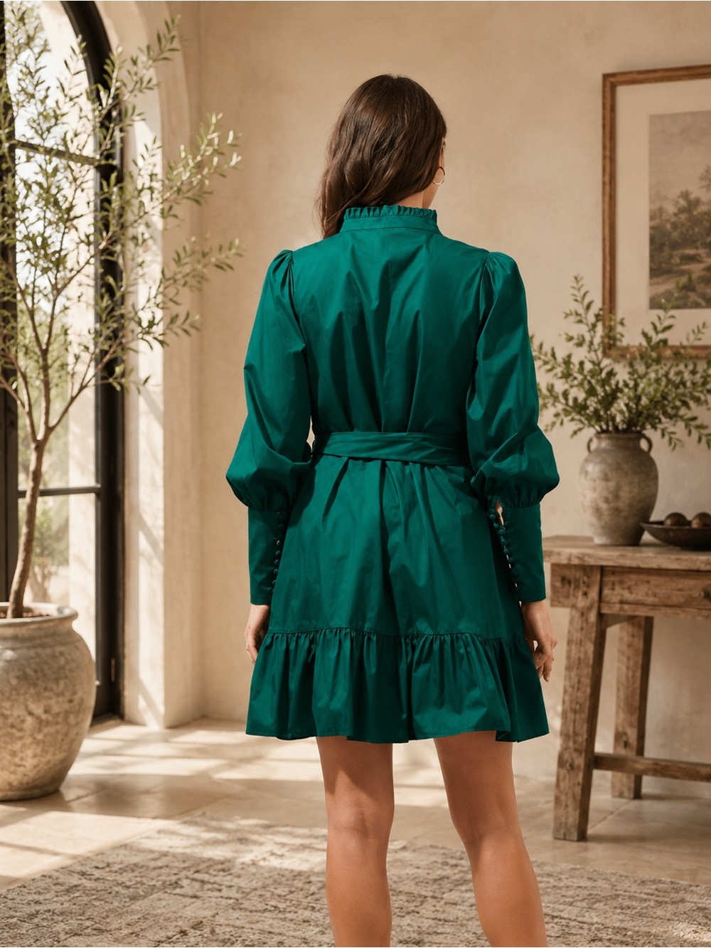 Emerald Green Beacher Pintuck Shift Dress - Picture 3 of 8